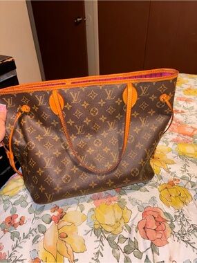 Louis Vuitton Brown Monogram Tote with Orange Trim